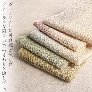 手織り 絹麻ぼかし 夏帯 半幅帯 普段用 灰 ...の詳細画像1
