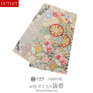 袋帯 振袖用 仕立て上り 正絹 六通 金 桜と流水 芯なし 435cm : 京の