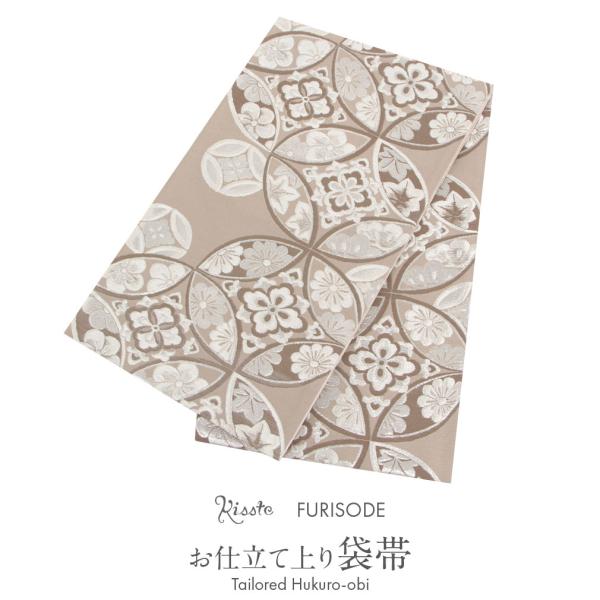 袋帯 振袖用 帯 成人式 グレージュ 七宝 華紋 廣部織物 仕立て上がり POINT