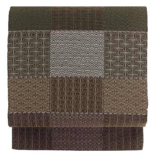 名古屋帯 正絹 新品 九寸名古屋帯 深緑 麻の葉に青海波 小紋 紬 未使用 SALE