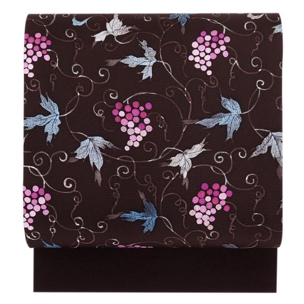 名古屋帯 正絹 新品 九寸名古屋帯 こげ茶 新塩瀬 葡萄唐草 色無地 小紋 紬 未使用