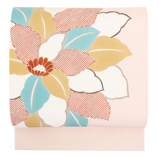 名古屋帯 正絹 新品 九寸名古屋帯 薄ピンク 塩瀬 大花 色無地 小紋 紬 未使用