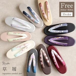レディース 普段用 カジュアル草履 ウレタン草履 フリー  L ベージュ 紫 金 赤紫 黒 白 銀 茶 10色展開 花刺繍｜こだわりきもの専門店Kisste