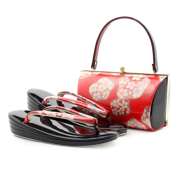【アウトレット】振袖 草履 バッグ セット 成人式 赤 黒 レッド 草履バッグセット 振袖用 フリー...