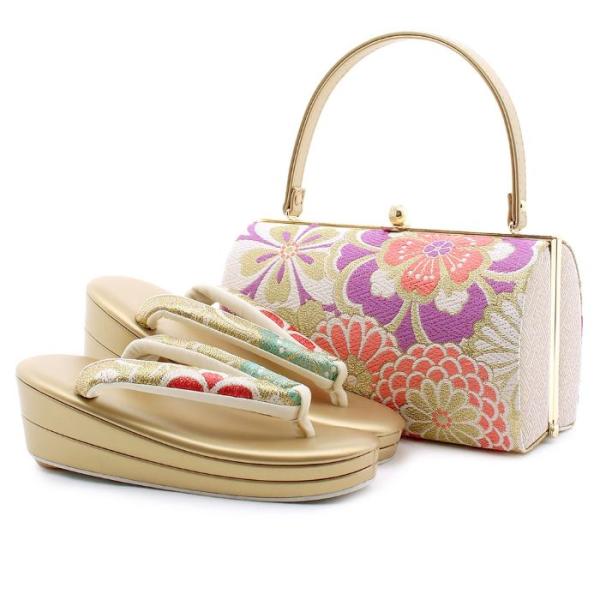 【アウトレット】振袖 草履 バッグ セット 成人式 紫 ピンク 金 草履バッグセット 振袖用 S 小...