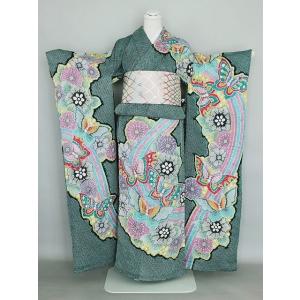 特選品 総刺繍振袖 白黒 f-244 尾峨佐染繍 桜柄 絹100％ 新品 未仕立て