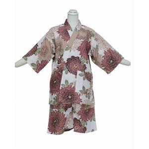 女性用甚平 J5110-03 送料無料 茶系色の花柄甚平 夏のおでかけに気軽に・手軽に着用できる女性用浴衣甚平 おしゃれなホームウエア−