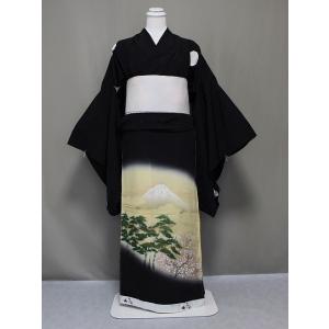 K0714 単衣袖 未使用品 逸品 お洒落 墨流し 正絹 長襦袢 居敷当付 小紋 袷 着物 正絹 絹 黒 × 濃藍 ぼかし染 地紋 縞 一蔵 扱い