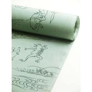 正絹男襦袢 『伊達小紋』 鳥獣戯画 緑｜kimono-kyoto