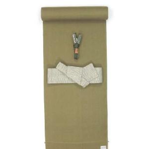 正絹 男物着物 小千谷紬 鶯茶｜kimono-kyoto