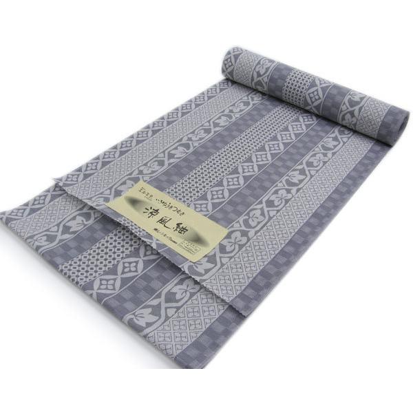 着物 反物 夏 小紋 洗える 東レ 紗 フルオーダー 仕立て付 ブルーグレー色七宝幾何学市松ストライ...