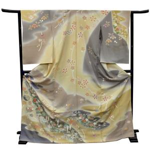 正絹訪問着 未仕立て 仮絵羽 グレー・ベージュ地...の商品画像