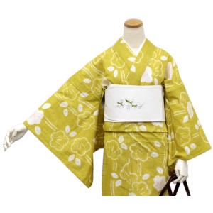 浴衣 単品 レディース 綿麻 からし 梅花紋 帽子絞り 京都 仕立て上り プレタ 伝統技術 絞り 大人 レトロ