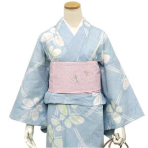 浴衣 単品 レディース 綿麻 水色 蝶々 京都 帽子絞り 仕立て上り プレタ 絞り 大人 レトロ 夏着物 夏