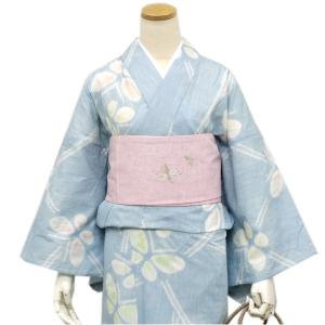 浴衣 単品 レディース 綿麻 水色 蝶々 京都 帽子絞り 仕立て上り プレタ 絞り 大人 レトロ 夏着物 夏｜kimono-kyoukomati