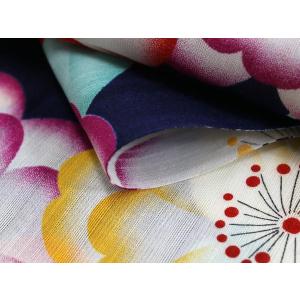 浴衣 反物 仕立て付き 濃紺 椿 カラフル 山...の詳細画像1