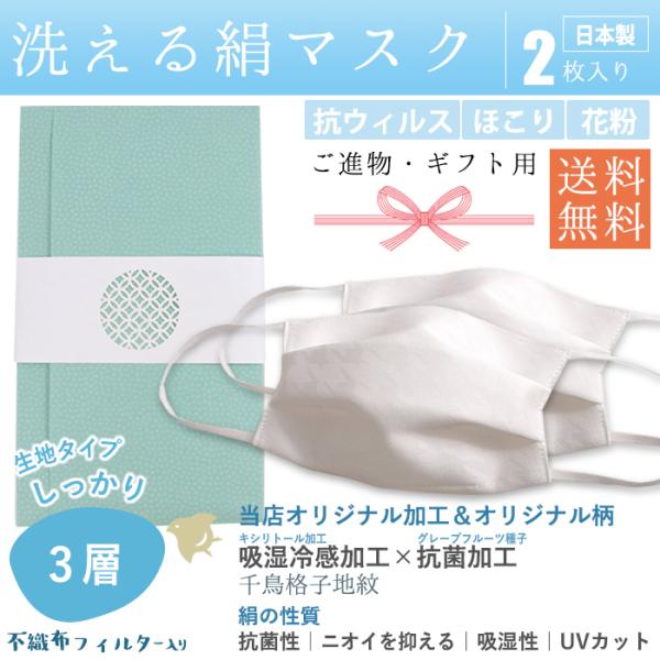マスク 2枚セット 夏用 不織布 ギフト 進物 手土産 洗える 冷感 涼感 ひんやり 抗菌 大人 在...