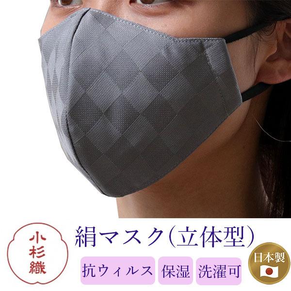 マスク 日本製 不織布 洗える 絹 カラー 濃いグレー 市松格子 超立体型 抗菌 シルク 小杉 4層...