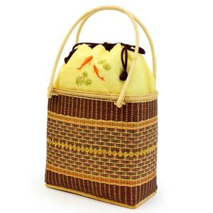 かごバッグ 巾着 イエロー地メダカ柄 浴衣 レデ...の商品画像