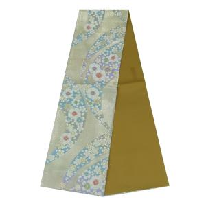 美品 袋帯 名品 幾何学模様 金銀彩 染め分け 茶色 全通 正絹 中古