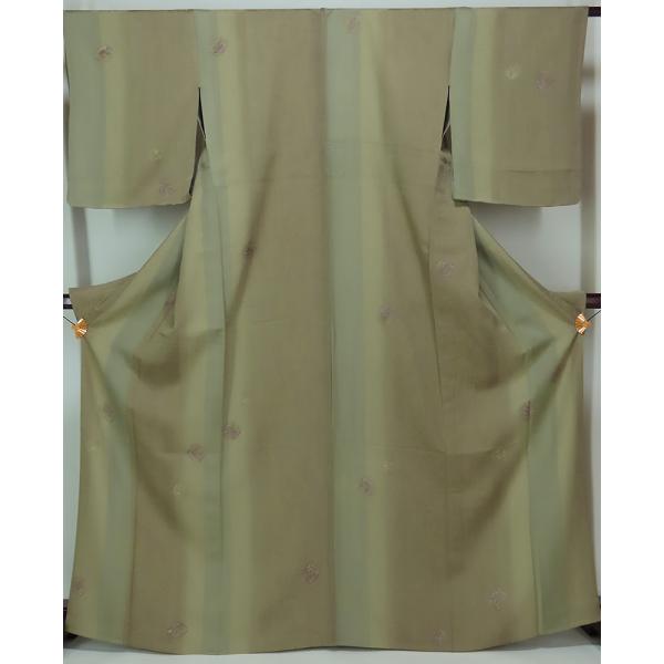 単衣着物　小紋　紋意匠　薄茶　薄緑　松坂屋誂え品　裄64.5cm　身丈162cm　未使用品　k360...