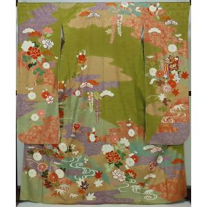 平和屋着物●訪問着　本場大島紬　総刺繍　人物文　正絹　逸品　AABG4373fy 平和屋着物○本場大島紬 訪問着 中国三大刺繍 汕頭刺繍 スワトウ刺繍