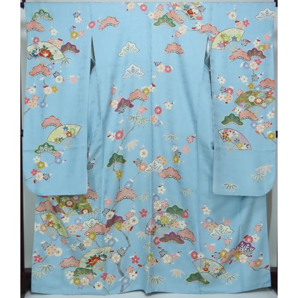 振袖　正絹　紋綸子　裄68cm　身丈163cm 　薄勿忘草色　【中古】美品　k3737830-334...