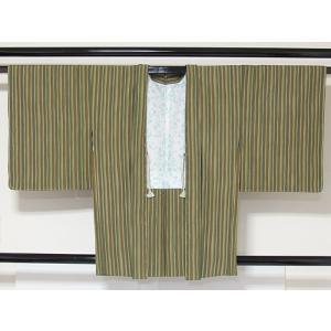 【未使用 仕付けアリ】 【さんび　羽織】【袷】洗える羽織 タグ付き 化繊 矢鱈縞☆羽織紐付き 155...