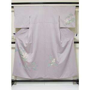 附下袷着物 重ね衿 紋付き 綸子 雲取りに露芝小花☆151cm前後ベスト 