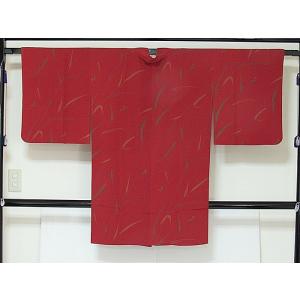 【きもの衿 コート】一越／笹★レッド 164cm前後の方【超美品】お薦めです