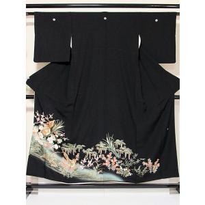 黒留袖 正絹一越 比翼 刺繍 松竹梅 瓢箪に稲穂 152cm前後ベスト 美品｜kimono-maruichi