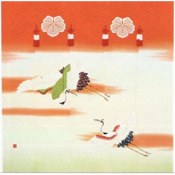 加賀友禅　花嫁のれん　花嫁暖簾　二羽鶴　本染め　花嫁のれん号、花嫁のれん館　婚礼家具　婚礼道具