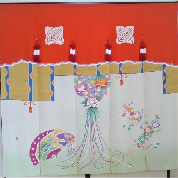 加賀友禅　花嫁のれん　花嫁暖簾　くす玉2　本染め　花嫁のれん号、花嫁のれん館　婚礼家具　婚礼道具