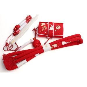 七五三 筥迫 セット はこせこ 正絹 赤 桜 刺繍入り ちりめん 7歳 7歳