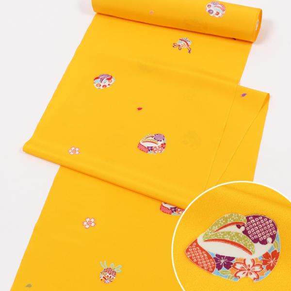 七五三 着物 ７歳 正絹 購入 十三参り 反物 京友禅 黄色 兎草履 鈴文 飛び柄 四つ身 小紋 子...