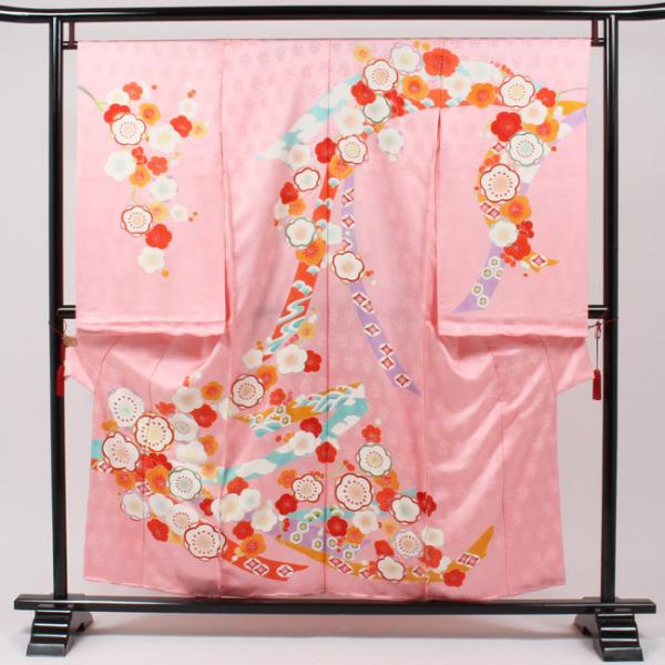 七五三 着物 ７歳 正絹 購入 ピンク 梅文 京友禅 四つ身 絵羽模様 振袖 手挿し型友禅  女の子...
