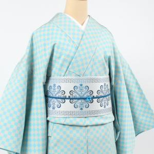 きもの 和 特選 小紋 着尺 本カチン摺り友禅 白地×ブルー系 更紗 丹後