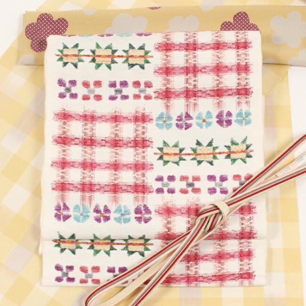 八寸帯 名古屋帯　帯屋捨松  特選 西陣織 スエーデン裂文 白地 ホワイト 六通柄 日本製 洒落帯