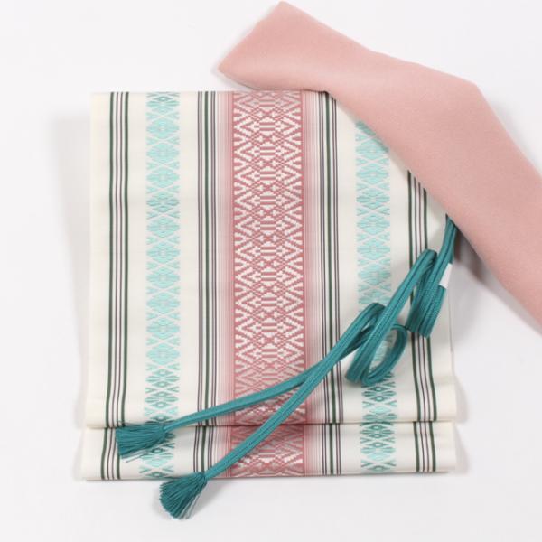 名古屋帯 本場筑前博多織  三献上 金印 全通 八寸帯 カジュアル 洒落 本筑博多 平織り ホワイト...