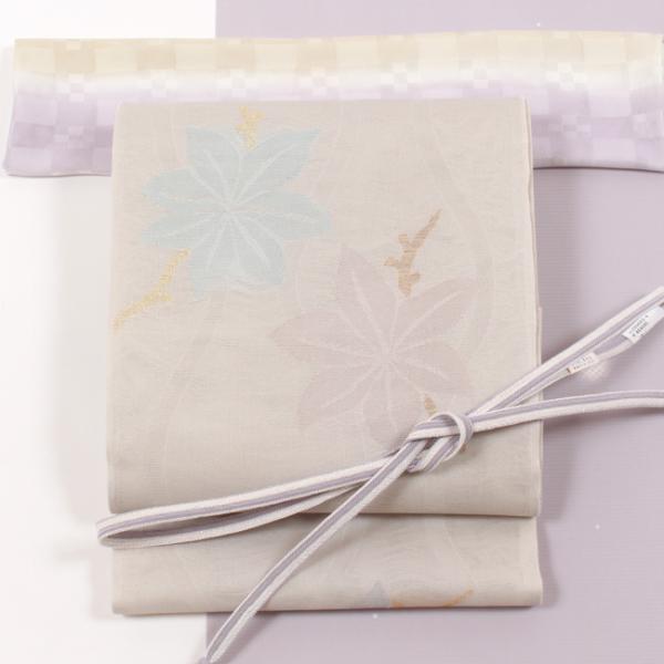 袋帯 帯屋捨松　夏用 紗袋 西陣織 立涌に紅葉 グレージュ　フォーマル帯 夏の結婚式 単衣 ひとえ ...