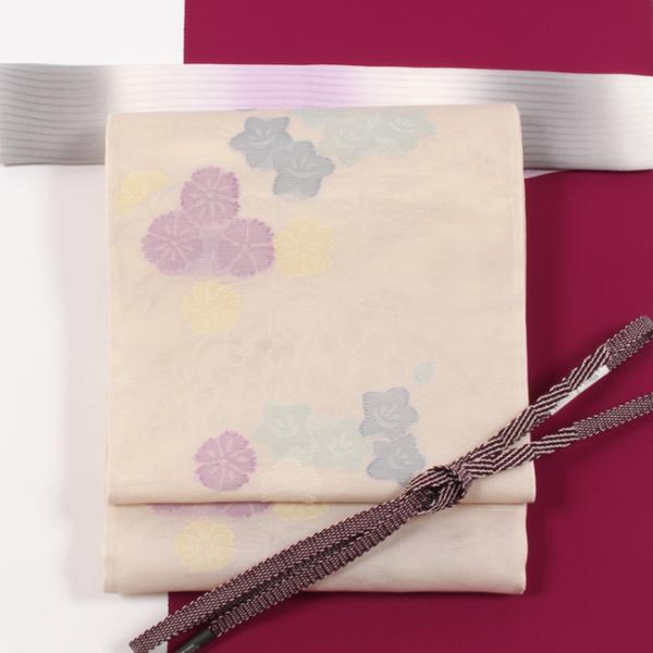 袋帯 帯屋捨松 夏用 紗袋 西陣織 秋草の庭文  生成り アイボリー フォーマル 夏の結婚式 礼装 ...