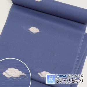 洗える着物 夏 単衣 絽 シルック 反物 瑞雲 群青色 棗 シルラック加工 夏着物 洗える 東レ