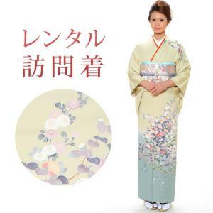 レンタル 訪問着 18点セット 訪問着レンタル フルセット h086 往復送料無料 訪問着 袷 Sサイズ レンタル 訪問着 正絹 緑 椿 菊 レンタル着物 結婚式