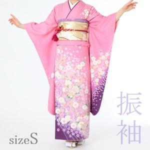 振袖レンタル19点フルセット【Mサイズ/黒赤/ボタンと桜】足袋