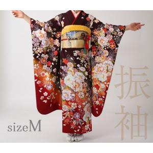 振袖レンタル19点フルセット【Mサイズ/茶/あけぼの】足袋プレゼント 成人式 結婚式 お茶会 結納 振袖 着物レンタル  振袖フルセット 貸衣装｜kimono-re-paradise