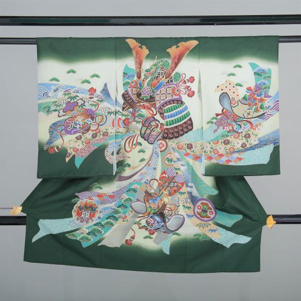 男児産着レンタル【緑/龍と兜】お宮参り 初着 祝着 フルセット 着物 赤ちゃん 男の子 ベビー 記念...