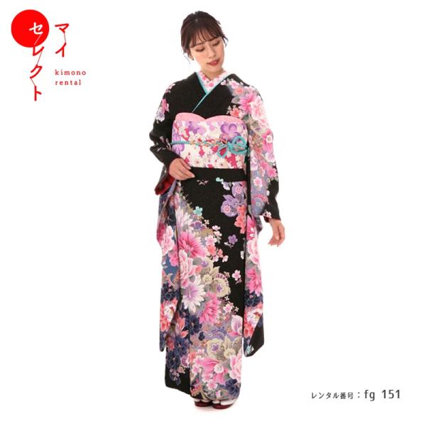 振袖レンタル 高身長 トールサイズ 正絹 シンプル fg-151b フルセット一式 着物 人気 ネッ...