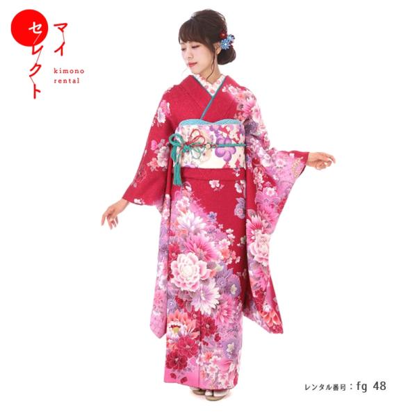 成人式 ショール 振袖レンタル 小さいサイズ 小柄 正絹 シンプル fg-48 フルセット一式 モダ...