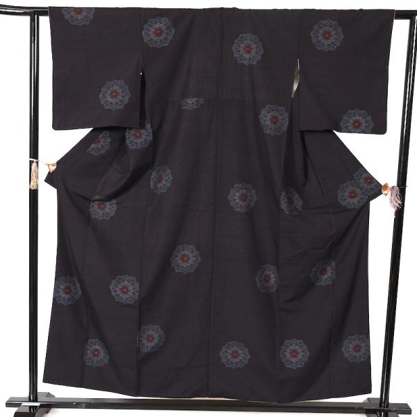 結城紬　80亀甲　藍　白　朱　花　K177