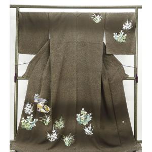 平和屋着物●染色の魔術師　染乃座・大久保玄才　そめのざ玄才　訪問着　草花文　雀茶色　金彩　正絹　逸品　AABH2060ph 平和屋着物○染色の魔術師 染乃座・大久保玄才 そめのざ玄才 訪問着 霞